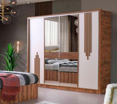 Kleiderschrank Rechteckig Form Weiß Braun Zweifarbig Modern Design Schlafzimmer