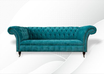 Chesterfield Couch Polster Sofas Klassischer Textil Turkis 3 Sitzer Stoff Neu