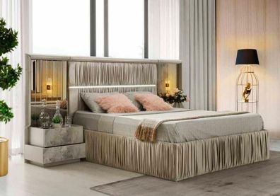 Schlafzimmer-Set Grau Bett mit Nachttische Modern Design Stil Rechteckig