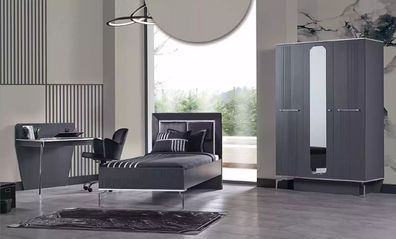Design Jugendzimmer Schlafzimmer Bett Set Schrank Bett Schreibtisch Grau 3tlg