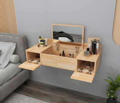 Modern Beige Schminktisch mit Spiegel Luxus Konsole Kommode Schlafzimmer