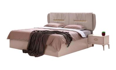 Bett Schlafzimmer Doppelbett Modern Design Rechteckig Beige Einfarbig