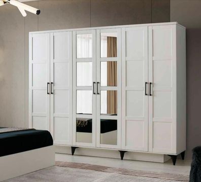 Rechteckig Kleiderschrank mit Spiegel Modern Design Weiß Einfarbig Muster