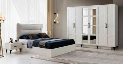 Schlafzimmer Komplett 4tlg Bett Nachttische Kleiderschrank Weiß Einfarbig Muster