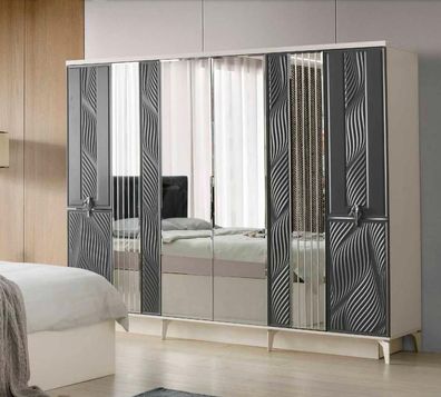 Rechteckig Kleiderschrank Grau Weiß Zweifarbig Modern Stil Schlafzimmer Schrank