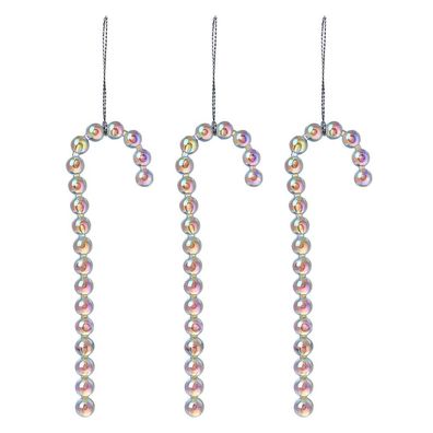 Clayre & Eef Weihnachts-Anhänger 3er-Set Zuckerstange 14 cm Silberfarbig Kunststoff