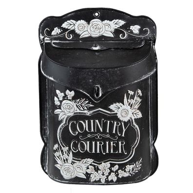 Clayre & Eef Briefkasten 26x10x35 cm Schwarz Eisen Blumen Country Courier