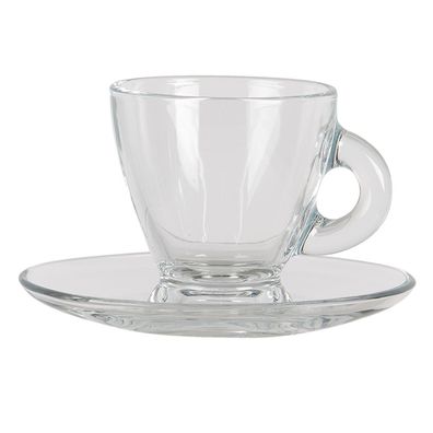 Clayre & Eef Tasse mit Untertasse 85 ml Glas (Gr. 8x6x7 cm / 11x10x2 cm / 85 ml)