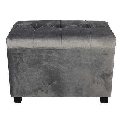 Clayre & Eef Pouf 60x36x43 cm Grau Holz Textil Rechteck (Gr. 60x36x43 cm)