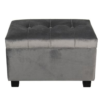 Clayre & Eef Pouf 50x34x33 cm Grau Holz Textil Rechteck (Gr. 50x34x33 cm)