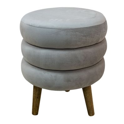 Clayre & Eef Pouf Ø 38x44 cm Grau Samt Holz Rund (Gr. Ø 38x44 cm)