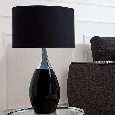 cagü: Design Tischlampe ANTJA Schwarz-Silber Leinenschirm Metall 60cm