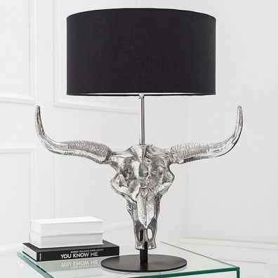 cagü: Design Tischlampe Stierkopf RODEO Schwarz Silber Aluminium 68cm