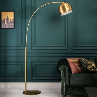 cagü: Design Bogenlampe LUXX Gold glänzend Goldfuß 205cm Retro Lounge Stehlampe