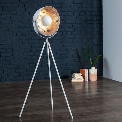 cagü: Design Stehlampe SPOT Weiß-Silber 140cm Retro Industrielampe Stehleuchte