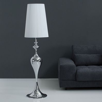 cagü: Edle Design Stehlampe Scarlet Weiß Silber glänzend MetallStandfuß 160cm