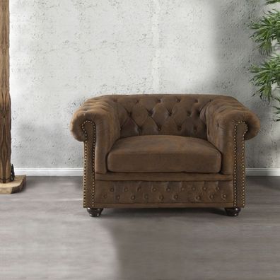 cagü: Edler Designklassiker Chesterfield Sessel Winchester Braun Chaiselounge