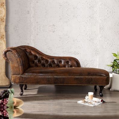cagü: Edle Design-Klassiker Chesterfield Recamiere Winchester Braun Chaiselounge
