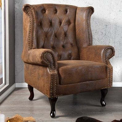 cagü: Edler Design-Klassiker Chesterfield Ohrensessel Winchester Braun Sessel