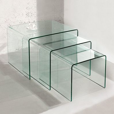 cagü: 3er Set Design Glas-Beistelltisch Couchtisch [MAYFAIR] 60cm/50cm/40cm