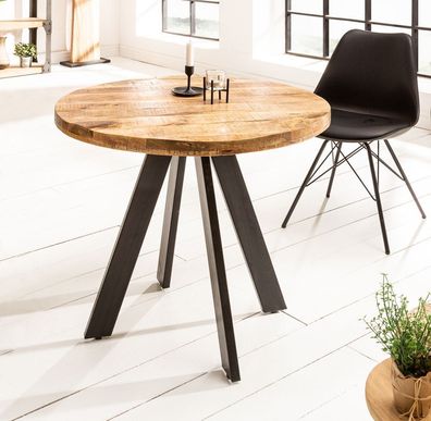 cagü: Industrie-Design Esstisch TAMAN Rund Natur Mangoholz Metall-Beine 80cm