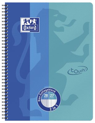 Oxford 400101422 Collegeblock DUO - A4+ kariert und liniert 80 Blatt 90 g/qm 4-fac