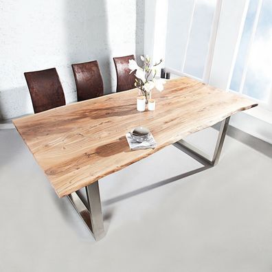 cagü: DESIGN Esstisch TISCH [AMBA] NATUR AKAZIE MASSIV HOLZ 160cm & 35mm PLATTE