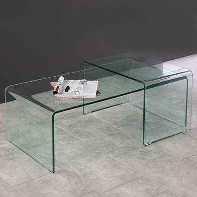 cagü: 2er SET DESIGN RETRO GLAS-COUCHTISCH Sofatisch [MAYFAIR] KLAR 110cm x 60cm