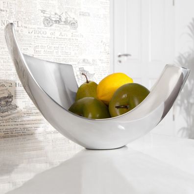 cagü: Stilvolle Design Deko Obstschale Schale CLEO Silber Aluminium 30cm