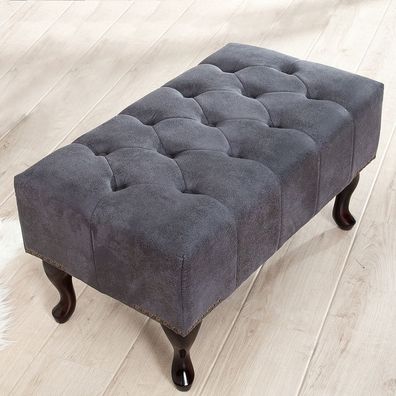 cagü: Edler Design-Klassiker Chesterfield Fußhocker Winchester Grau Hocker 80cm