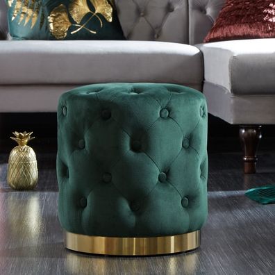 cagü: Barock-Design Sitzhocker Hocker Pompidou Grün-Gold Samt gesteppt 36 x 40cm