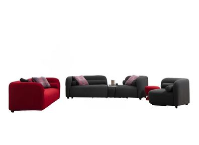 Schwarz-Rote Designer Wohnzimmer Sofagarnitur Designer Couchen 3tlg