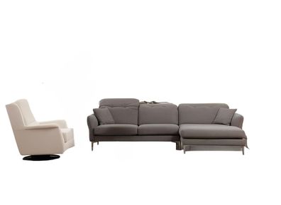 Grau-weiße Wohnzimmer Sitzgarnitur L-Form Designer Couch Polster Sessel