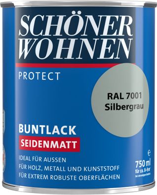 750ml Schöner Wohnen Protect Buntlack seidenmatt RAL 7001 Silbergrau