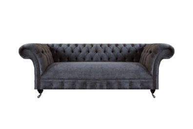 Dreisitze Sofa Couch Chesterfield Grau Wohnzimmer Polstersofa Textil Möbel