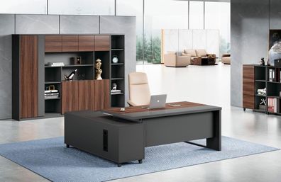 Braun-Graue Büromöbel Luxuriöse Garnitur Arbeitstisch Designer Schrank