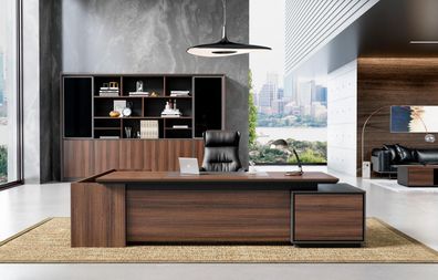 Dunkelbraunes Büroset Designer Bürotisch Exklusiver Holz Aktenschrank