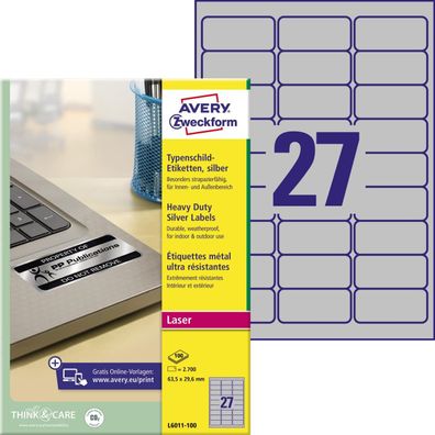 AVERY Zweckform Typenschild-Etiketten, 63,5x29,6 mm, silber