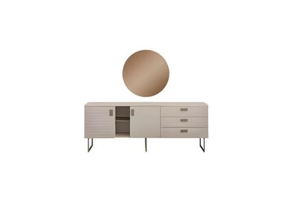 Beige Esszimmer Möbel Luxuriöse Anrichte Glas Spiegel Esszimmer Set 2tlg