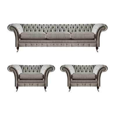 Moderne Chesterfield Sitzgarnitur Textilsofas Sessel Polster Möbel 3tlg