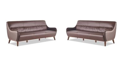 Sofa-Set Leder Holz 3-Sitzer Ledersofas Sofas Braun Klassisch Couch