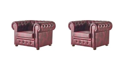 Chesterfield Weiche Sessel Set Bordeaux Einfarbig Klassisch Knöpfen Leder