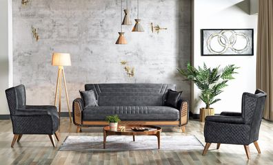 Design Modernes Wohnzimmer Set Sofagarnitur 3 + 3+1 Grau Wohnzimmer Möbelset