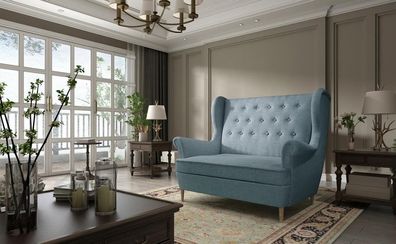 Bank Chesterfield Zweisitzer 2er Sitzer Sofa Couch Polster Samt Couchen Sofa Neu