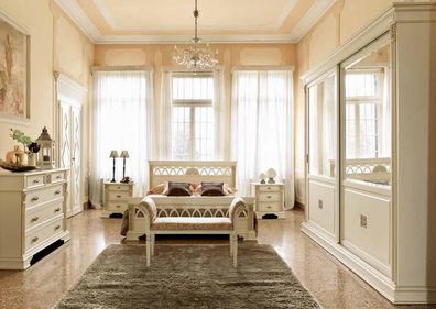Bett + 2x Nachttisch 3 tlg. Schlafzimmer Set Designer Luxus Schlafzimmer Barock