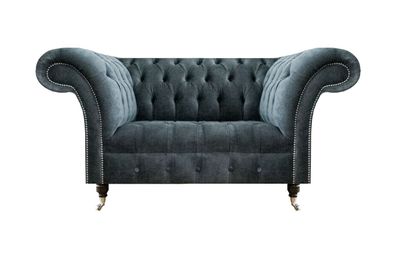 Graue Chesterfield Stoffcouch Designer Zweisitzer Wohnzimmer Polstersofa