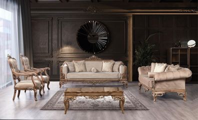 Barock Wohnzimmer Möbel Set Couch Sofa Polster Garnitur Tisch 5tlg