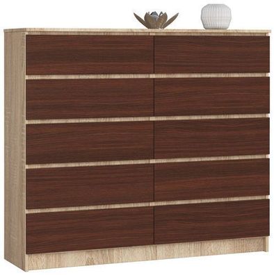 Kommode AKORD K140 Sonoma-Eiche 138 cm 10 Schubladen Front Wenge B138 x H121 x T40 cm