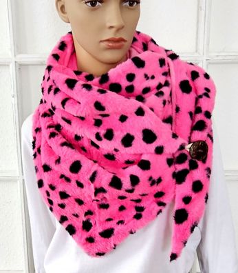 XL Dreieckstuch Schal Plüsch flauschig Viskose Wolle Animalprint Pink / /chwarz