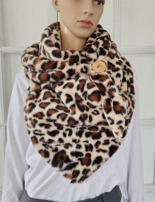 XL Dreieckstuch Schal Plüsch flauschig Viskose Wolle Animalprint Beige/Braun/Schwarz